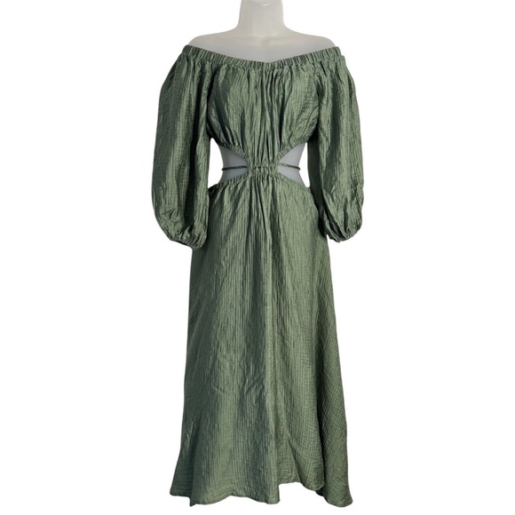 ASTR the Label Cassian Dress Woman’s Sz S Sage Green Midi Cut Out Off Shoulder - Picture 4 of 10